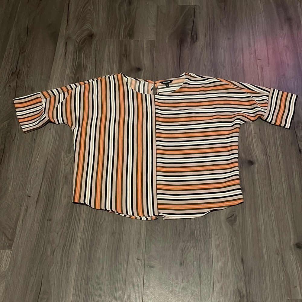 Express Stripped Orange, brown & White Chic Fashion Forward Stylish blouse